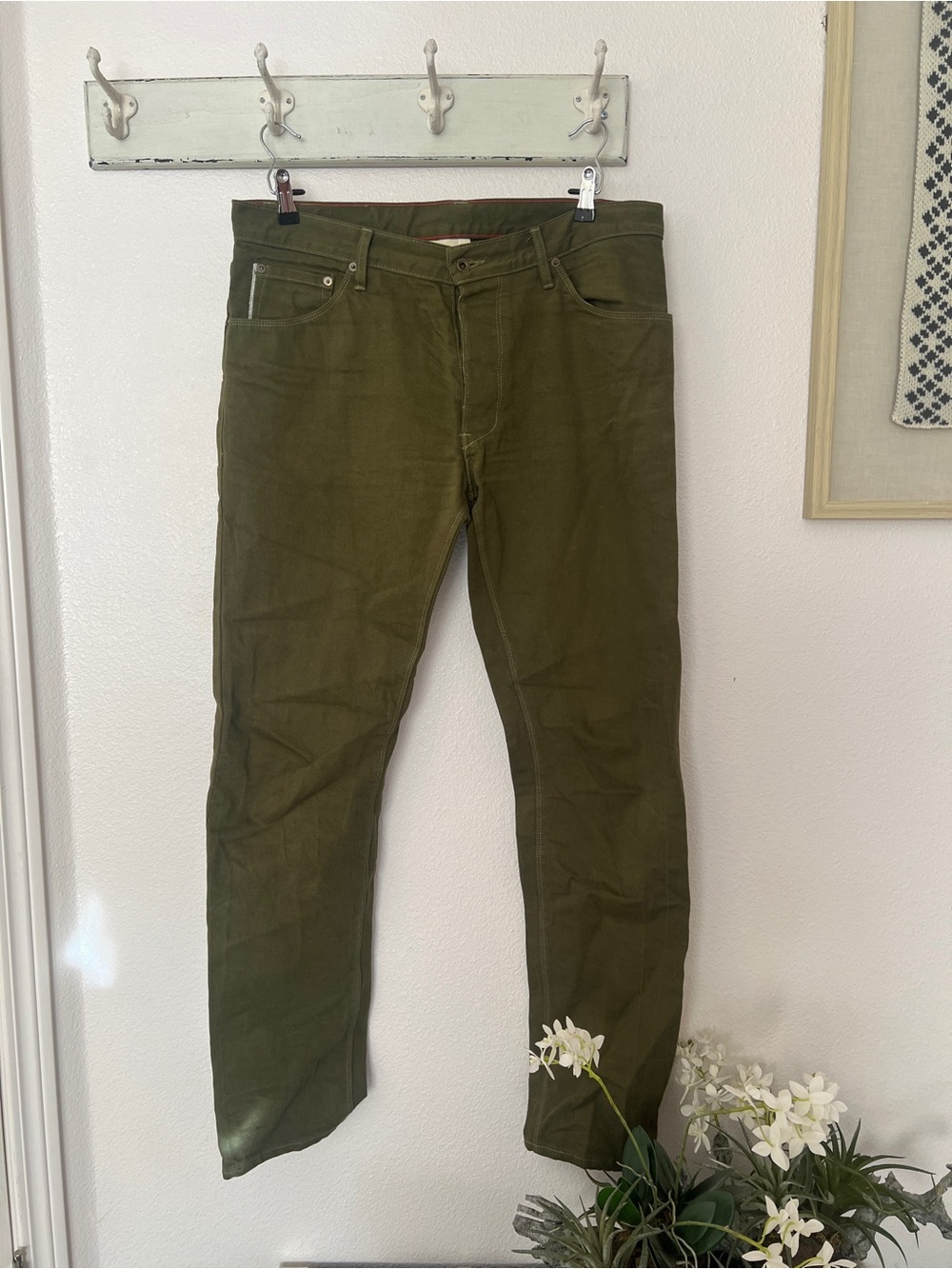 Raleigh Workshop Clothing Olive Green Men’s Jeans - Size 36